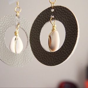 Leather Cowrie Shell Earring Set